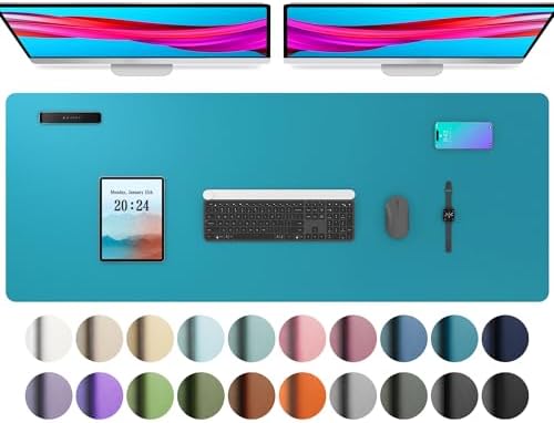 Aothia Leather Desk Pad Protector, Office Desk Mat, Large Mouse Pad, Non-Slip PU Leather Desk Blotter, Laptop Desk Pad, Waterproof Desk Writing Pad for Office and Home (48"x17", Turquoise) by AothiaSimpleNaturalUnique