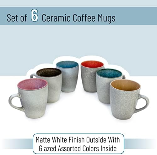 BTaT- Porcelain Coffee Mugs Set, 12 oz (350ml), 6 Pack, Ceramic Coffee Mugs, Matte White Outside and Colorful Inside, Restaurant Cups for Tea, Cappuccino, Cocoa, Cereal, Mug Gift Set, Dishwasher Safe - Image 2