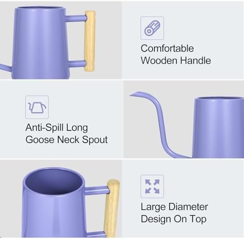Watering Can Indoor Plants, 35 oz/1000 ml Metal Stainless Steel Watering Can Pot with Long Spout for Indoor House Plants Bonsai Outdoor Garden Flower Decorative (Purple) - Image 5