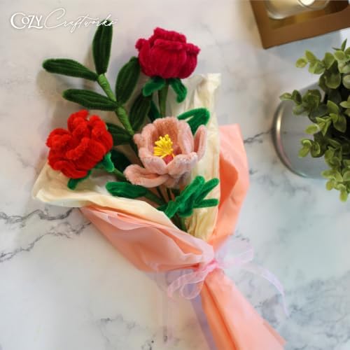 WeVeel Cozy Craftworks Potted Orchid and Small Bouquet Chenille Stem Craft Kit Bundle for Teens & Adults – Mindful DIY Plant Craft, Tactile Pipe Cleaner Art Kit with QR Video Tutorials - Image 5
