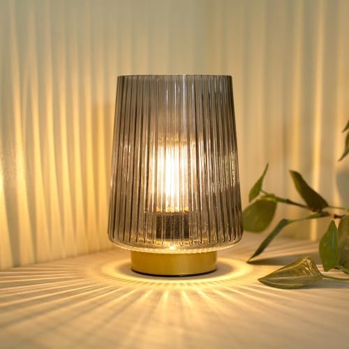 LUSHARBOR Battery Operated Lamp with Timer, Small Cozy Table Lamp for Dorm Room, Aesthetic Cordless Bedside Battery Lamp for Living Room/Shelf/Office Desk/Side Table Grey by LUSHARBOR