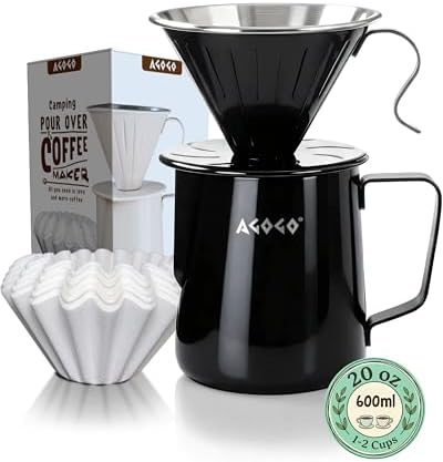 AGOGO Stainless Pour Over Coffee Maker Set, 50 Paper Filters, 20oz, Black by AGOGOOfficial