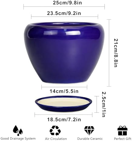 Ceramicfor Ceramic Planter 10 Inch, Indoor Plant Pot for Plants, Royal Blue - Image 3