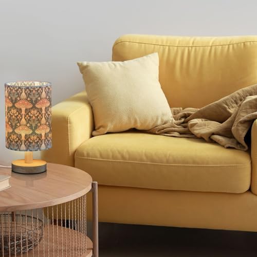 William Morris Style Mushroom Table Lamp for Bedroom USB Port Lamps Small Accent Table Lamp Nightstand Lamp Sturdy Linen Shade Wooden Base Decorative Lamps for Bedside Reading|Kids|Dorm|Home - Image 2