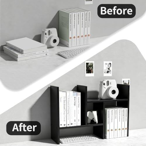 MASAKA B&W - Desk Organizer Aesthetic Shelf, Desktop Bookshelf, Double H Plants Display Shelf, Storage Rack Adjustable Stackable for Office Home Dorm - Perfect for Books, Plants & Decor (Black) - Image 3
