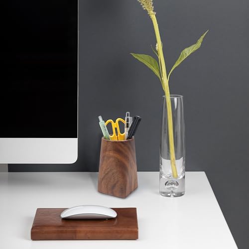 Wood Pen Holder For Desk, Pencil Cup Whole Piece Black Walnut Wooden Organizer Caddy Stand, Durable Vintage Rustic Box For Desktop Men Supplies Accessories Stationery Makeup Brushes Offices Decoration - Image 3