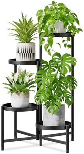 iDavosic.ly 4 Tier Large Plant Stand Indoor Outdoor, 10 In Wide Tray, Black by iDavosicly