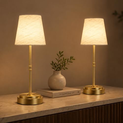 Cordless Table Lamps 2 Pack, Rechargeable Battery Operated Lamps, Gold by Litluzecozy