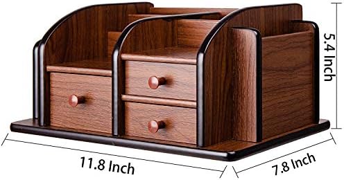 Liry Products Brown Wooden Desk Organizer Multiple Compartments 3 Drawers Slots 2 Shelves Racks Holder Office Supplies Caddy Tabletop Storage Desktop Stationery Accessory Sorter Home Kitchen - Image 2