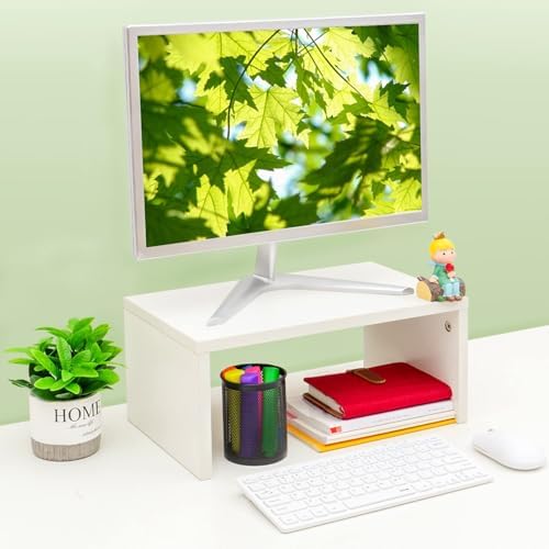 TEAMIX White Monitor Stand - 6.7 inch Tall, Wood Riser, Desk Organization - Image 3