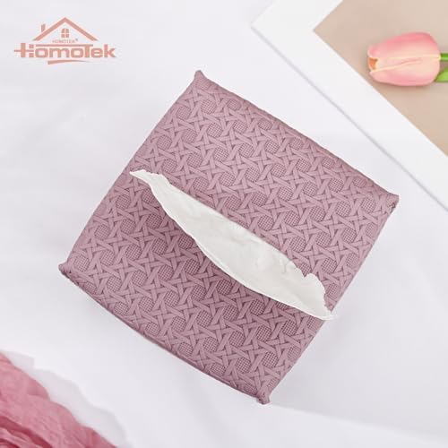 HOMOTEK 2 Pack Tissue Box Cover, Square PU Leather Tissue Holder, Decorative Facial Tissue Cube Paper Organizer Dispenser for Bathroom, Night Stands, Desk, Car 5X5X5'' - Rattan Weave,Plum Red - Image 3