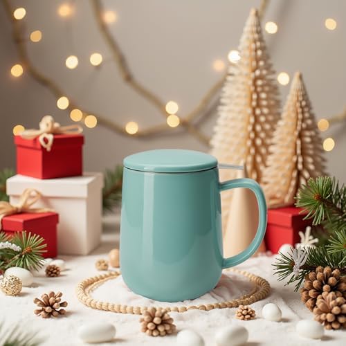 Sweese 20 OZ Porcelain Tea Mug with Infuser and Lid, Loose Leaf Tea Cup, Gifts for Tea Lover - Turquoise - Image 6