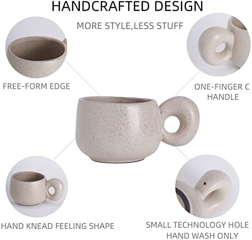 Uaral Cermic Small Coffee Mugs 10 Ounce Cappuccino Mugs Handmade Mug Set with One-finger Handle for Mocca,Latte,Cereal,Yogurt and Beverage,Set of 2(Cream) - Image 5