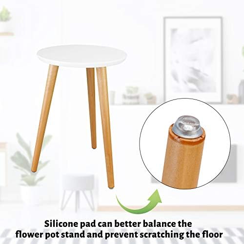 Uneedem Wood Mid Century Plant Stand for Indoor Plants, Modern Table, Tall Holder for Flower Pots, Small Round Side/End Table(A2 White, High: 16.5") - Image 5