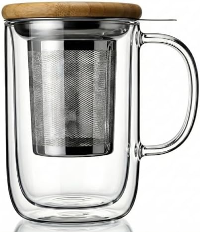 Tealyra - Venus - Tea Cup Infuser - 16-ounce - Double Wall Glass Mug with Lid and Stainless Steel Basket - Perfect Loose Leaf Tea Steeping - 480ml by Tealyra