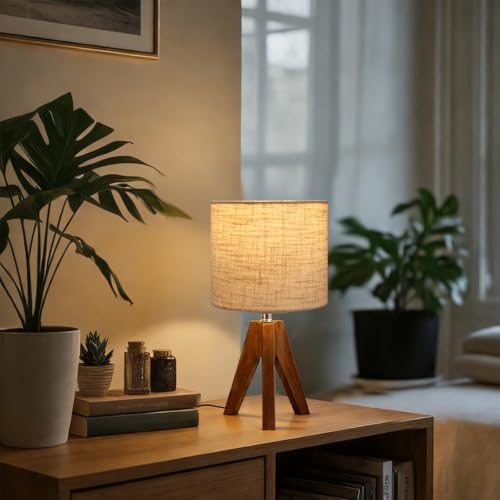 Tripod Table Lamp, Small Bedside Night Stand Lamp with 3 Colors, Decorative Lamp for Bedroom, Nursery, Living Room (Bulb Included) (Espresso Wood) - Image 4