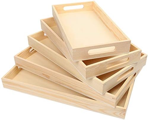 LotFancy Wooden Nested Serving Trays, Set of 5, for Craft and Decor by LotFancy