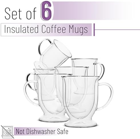BTaT- Double Walled Glass Coffee Mugs, 12 oz, Set of 6, Glass Coffee Cups with Handle, Insulated Clear Coffee Mug for Hot and Cold Beverages, Cappuccino, Latte, Tea, Americano, Microwave Safe - Image 2