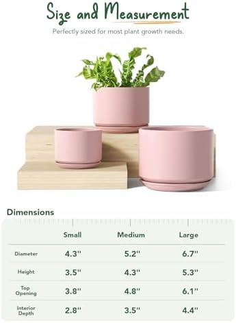 LE TAUCI Ceramic Plant Pots, 4.3+5.3+6.8 inch, Set of 3, Planters with Drainage Hole and Saucer, Indoor Flower Pot with Hole Mesh Pad, Gifts for Mom, Pink - Image 6