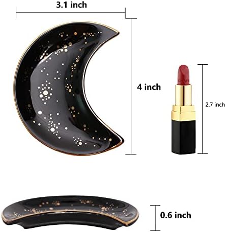 Soddeph Small Moon Ceramic Jewelry Dish Tray, Decorative Trinket Dish, Ring Holder Dish, Modern Accent Tray for Bathroom,Nightstand,Entryway Table, Vanity (1, black+white) - Image 2