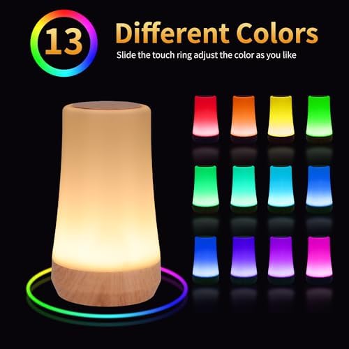 OORUN Touch Bedside Table Lamp,13 RGB Colors & 5 Brightness, USB Rechargeable Desk Lamp, Remote Control Dimmable Light with RGB Color Changing,Portable Lamp for Baby (F9) - Image 3