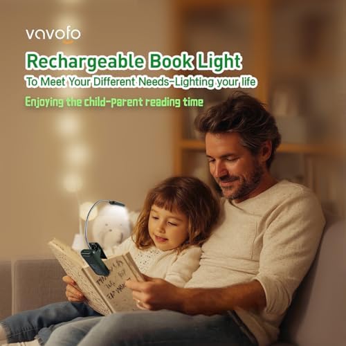 VAVOFO Rechargeable Book Light for Reading in Bed Kids, 7 LED Reading Light with 9-Level Warm Cool White Daylight, Eye Care Lamp with Power Indicator for Bookworms (Garden Green) - Image 2