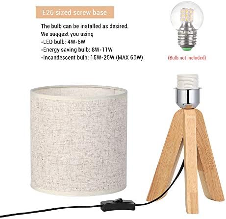 HAITRAL Small Bedside Table Lamp - Wooden Tripod Nightstand Lamp - Image 3