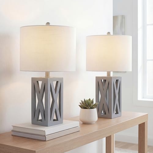JONATHAN Y Stewart Rustic Wood Bedside Table Lamp 21.5", Gray, Set of 2 - Image 2