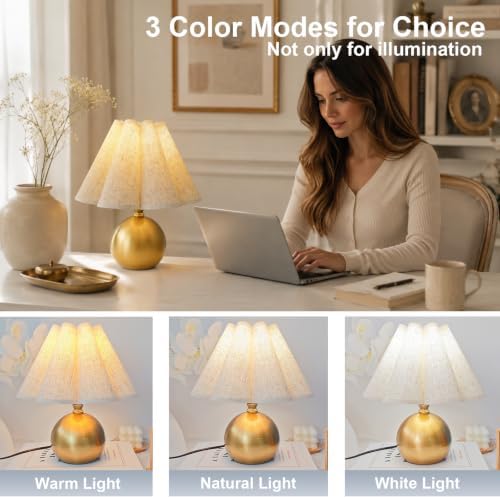 Small Vintage Table Lamp, 11.5'' Gold Cute Mini Bedside Lamp - Image 3
