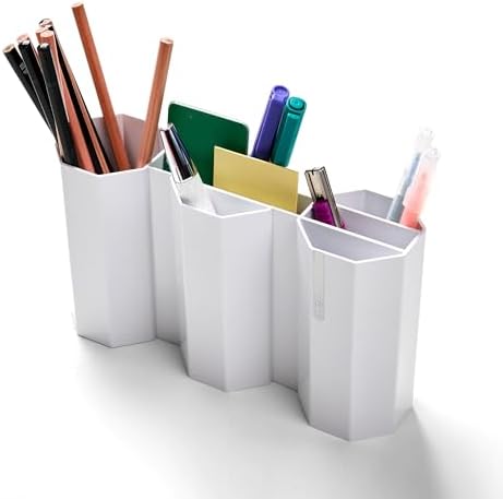 Octagonal Desk Organizer [Arctic White] - Multi-Compartment Aesthetic Pen Holder, Divided Pencil Cup for Office & Home, Modern Stationery Storage, Traditional K-Design Motif (Made in Korea) by Unknown