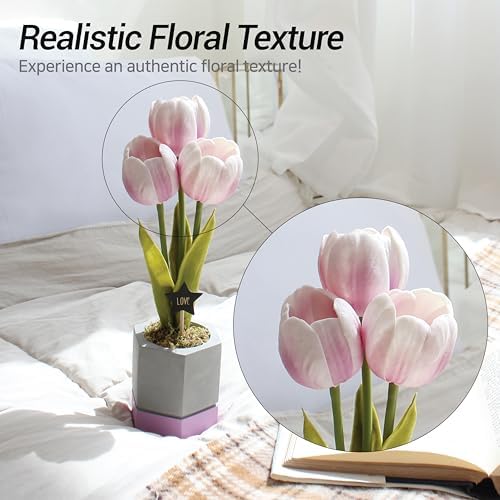 Cordless Flower Table Lamp, LED Battery Operated Portable Light, 2 AA Batteries Included, Bedroom Livingroom Home Decor Night Light, Korean Designer Floral Lamp, Purple - Image 6