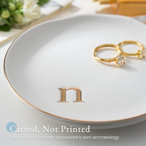 Lolalet Handmade Ceramic Ring Dish Jewelry Tray Plate with Initial, Small Monogram Gift for Her Women Girls Mother, Hostess, Engagement, Bridal Shower, Maid of Honor, Bridesmaid, Birthday, Christmas - Image 2