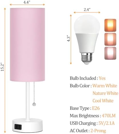 Dott Arts Table Lamp for Bedroom, 3-Color Bedside Lamps with Pull Chain - Image 3