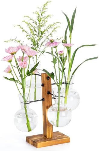 Plant Propagation Station with Wood Stand - 4 Bulb Glass Vases by E-ROOMTREND