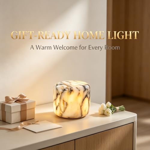 Natural Marble Lamp Cordless Touch Control Night Light 3-Way Dimmable Pat Light LED Ambient Glow Lamp Type-C Rechargeable Portable Stone Bedside Desk Lamp Zen Home Decor (Gold Calacatta) - Image 3