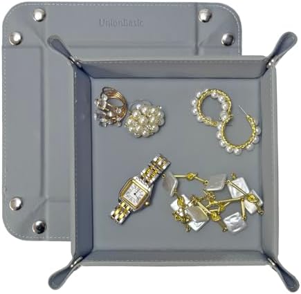 UnionBasic Small Valet Tray, Jewelry Tray for Rings Watches Earrings, Entryway Catchall Caddy for Coins Keys Change, Nightstand Bedside Valet Holder, Trays for Electronic Gadgets, Grey by UnionBasic