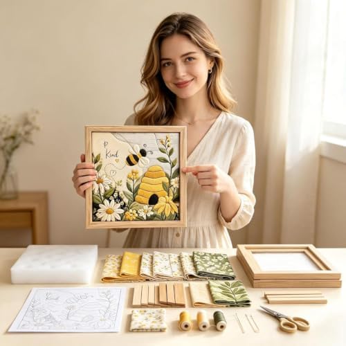 Kinusaiga Fabric Art Kit | DIY 3D Bee Hive Fabric Poke Art Kit for Adults - Image 3