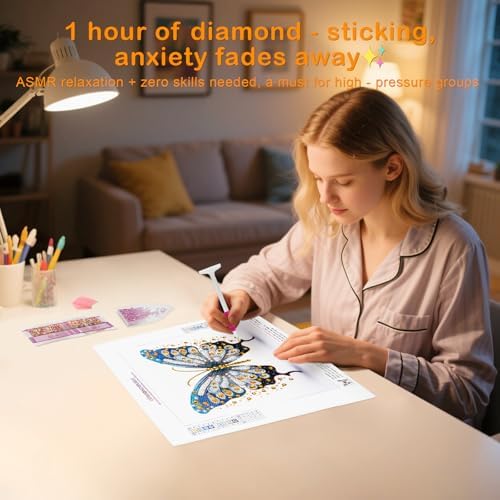 DIAMONDOUBLE Diamond Painting Kits for Adults on Velvet Canvas, 12x12 Premium Butterfly 5D Partial Drill Special Shape Diamond Art Kit for Beginners, DIY Diamond Art Craft for Home Wall Decor - Image 7