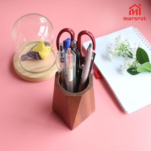 Marsrut Walnut Pencil Holder, Wooden Pen Holder Cup for Desk, Natural Wood Pen Stand for Home, Office, Bookshelf, Desktop, Makeup Brush Accessories - Cute Box/Container/Organizer (Octagonal) - Image 4