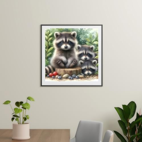 5D Animals Diamond Painting Kits for Adults,Raccoon Family Diamond Art Kits - Image 3