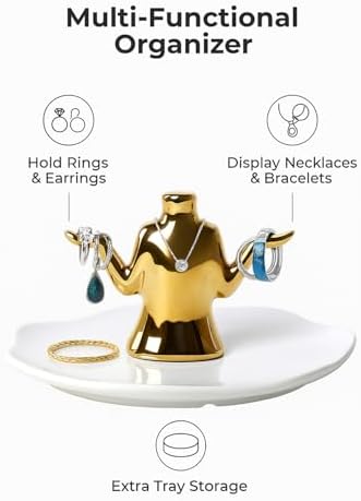 Gold Jewelry Holder with Tray, Ceramic Ring Dish, Earring Stand - Image 4