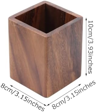 Walnut Wooden Pencil Holder Cup for Desk Natural Wood Pen Holder Stand for Office Home (Square) - Image 2