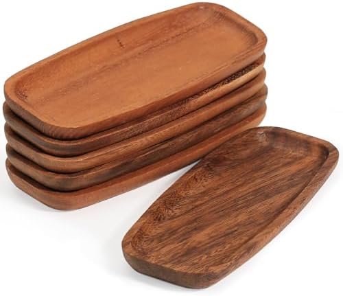 Mini Wooden Serving Platters and Trays, 6.8-inch Solid Acacia Wood Serving Plates for Food/Snacks/Appetizer, also as Jewelry Trays, Mini Charcuterie Board & Cheese Platter, Reusable (6 PCS) by Unknown