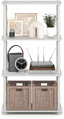 Furinno Turn-N-Tube Storage Shelves, 4-Tier Open Frame Book Shelf, Standing Corner Shelf, Toolless Open Shelves, Classic Tubes, for Organization and Storage, Living Room, Home Office, White - Image 6