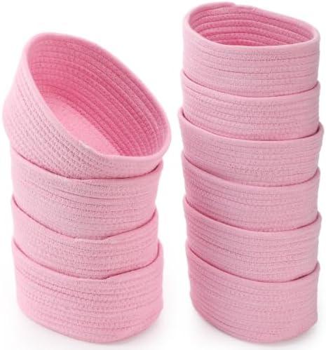10 Pack Small Woven Baskets, Cotton Rope, Pink by LOYIM