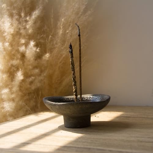 Handmade Rustic Black Terracotta Incense Holder, Ceramic Palo Santo & Sage Sticks Bowl,Wabi‑sabi & Retro, A Spiritual Decor for Yoga&Meditation (Black) by LIADNXY