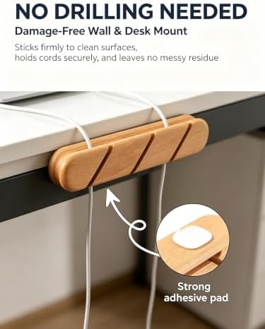 Solid Wood Desk Cable Management Cord Holder - Image 7