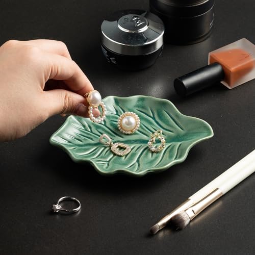 Reactive Glaze Leaf Ring Dish, Trinket Tray with Gift Box - Image 3