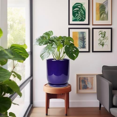 10 Inch Plant Pot - Ceramic Pot for Indoor Plants Large Planter Modern Outdoor Flower Pot with Drainage Hole and Saucer for Home Patio Decor Blue - Image 5