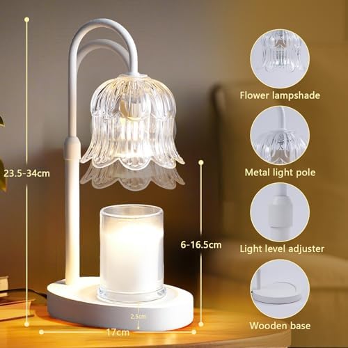CRMILL Candle Warmer Lamp Electric Timer - Flower Candle Lamps Height Adjustable Home Bedroom Decor House White - Image 4